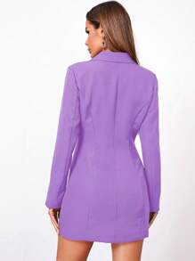 Lapel Collar Double Breasted Blazer Dress - Mauve Purple - View 2
