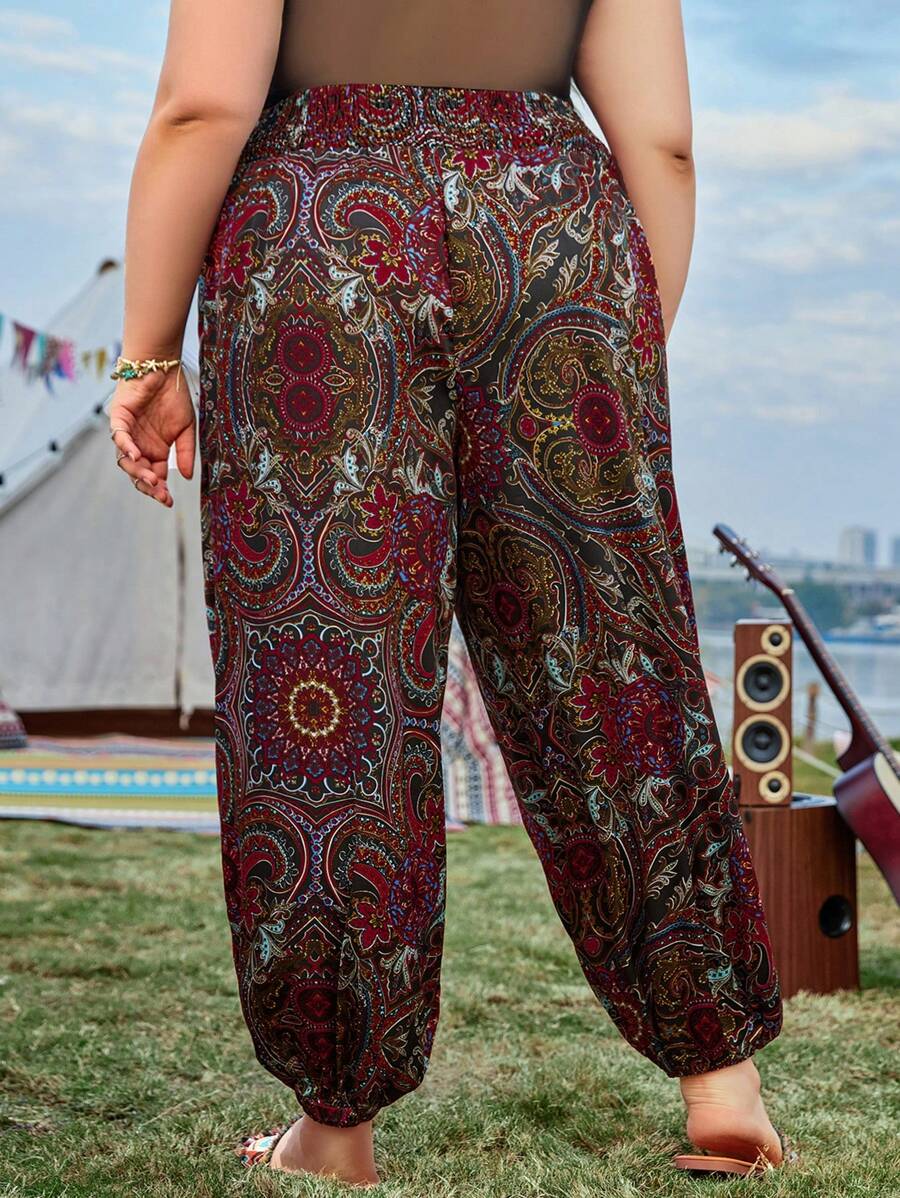 SHEIN CURVE+ Kích thước lớn Kỳ nghỉ Phong cách Paisley In Quần cà rốt - Nhiều màu - Xem 1