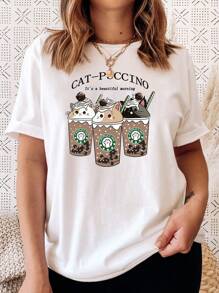 SHEIN LUNE Camiseta Estampada Sencilla Para Mujer - Blanco - Ver 1