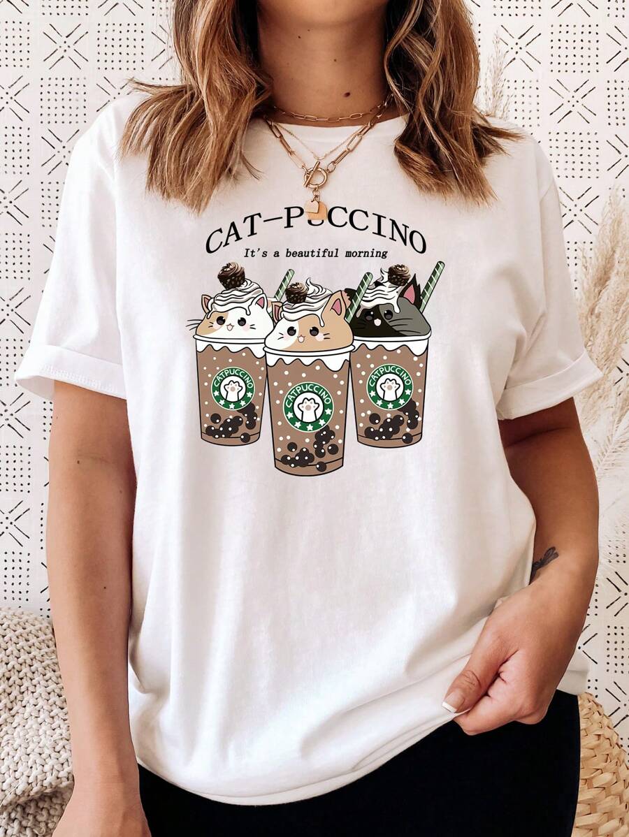 SHEIN LUNE Camiseta Estampada Sencilla Para Mujer - Blanco - Ver 1