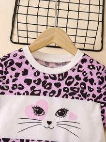 SHEIN Vestuário Esportivo Fofo e Legal para Meninas Jovens com Estampa de Gato e Leopardo