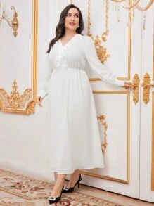 Modelyn Plus Size Elegant Solid Color Tassel Decor Maxi Arabian Style Dress Long Evening Dresses - White - View 8