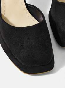 時尚麂皮蝴蝶結防水平台厚跟高跟鞋 - 黑色 - 查看 4