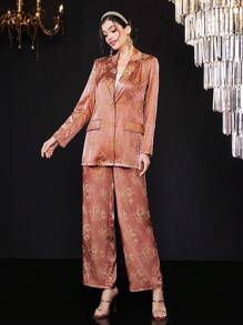 Modelyn Women's Jacquard Blazer With Lapel Collar And Long Sleeves Fall Cloth For Women - Multicolor - View 6