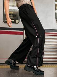 Manfinity VCAY Men's Color Block Zipper Designed Woven Casual Trousers - Black - View 3