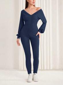 SHEIN Slayr 女士露肩長袖緊身連體褲 - 藏蓝色 - 查看 3