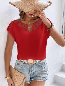 SHEIN Clasi Chemise à col cranté avec contrastes en motif cœur et mesh pour femme
