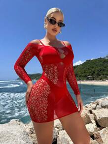 1pc Women's Solid Color Hollow Out Sexy Bodycon Dress