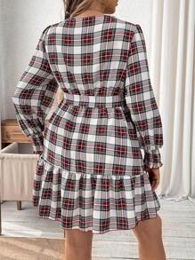 Calvaya Kích thước lớn Kẻ sọc Bọc Tay áo lồng đèn Đầm - Nhiều màu - Xem 2