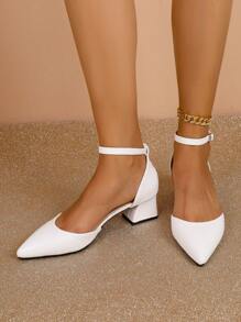 Women's White High Heel Shoes, Thick Heel, Pointed Toe Sandals, Mules, Wedges, Autumn/Winter Boots - White - View 4