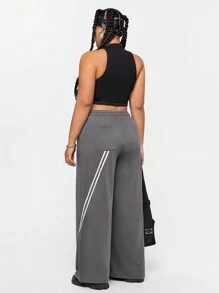 SHEIN EZwear CURVE Plus Size Loose Fit Colorblock Striped Drawstring Waist Sweatpants