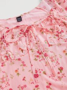 SHEIN MOD 全印花圖案荷葉邊袖口打結前扣連身裙