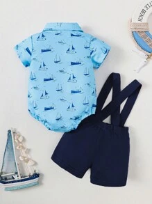 Souflis Souflis 寶寶男孩紳士風格蝴蝶領吊帶褲和襯衫連身衣 - 彩色 - 查看 2