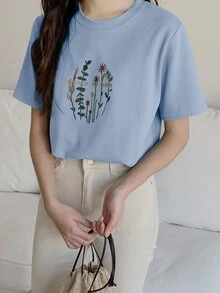 DAZY 花卉印花 T 恤 无付出，无收获 - 霧霾藍 - 查看 7