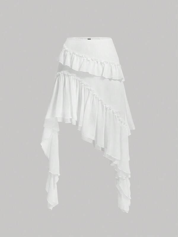 SHEIN MOD Plus Size Women's Asymmetrical Ruffle Hem Skirt