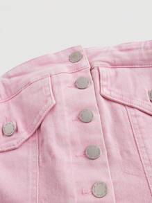 SHEIN EZwear Plus Size Denim Strapless Top With Flap Detail And Button Front - Pink - View 3