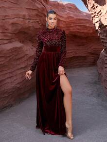 LOVE&LEMONADE Burgundy Round Neck Long Sleeve Dress - Burgundy - View 9