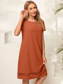 EMERY ROSE Ladies' Solid Color Short Sleeve Straight Dress - Redwood - View 5
