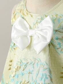 SHEIN Glamorique Kids 嬰兒女童金色刺繡花卉優雅禮服，時尚百搭，適合生日派對、晚宴、婚禮、洗禮和一歲生日慶祝等場合 - 彩色 - 查看 6