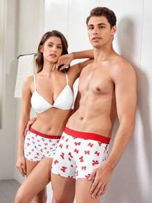 Men'S Bow Tie Printed Boxer Shorts - White - View 1