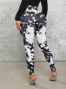 SHEIN SXY Ladies' Knitted Tie Dye Printed Pants - Black - View 2