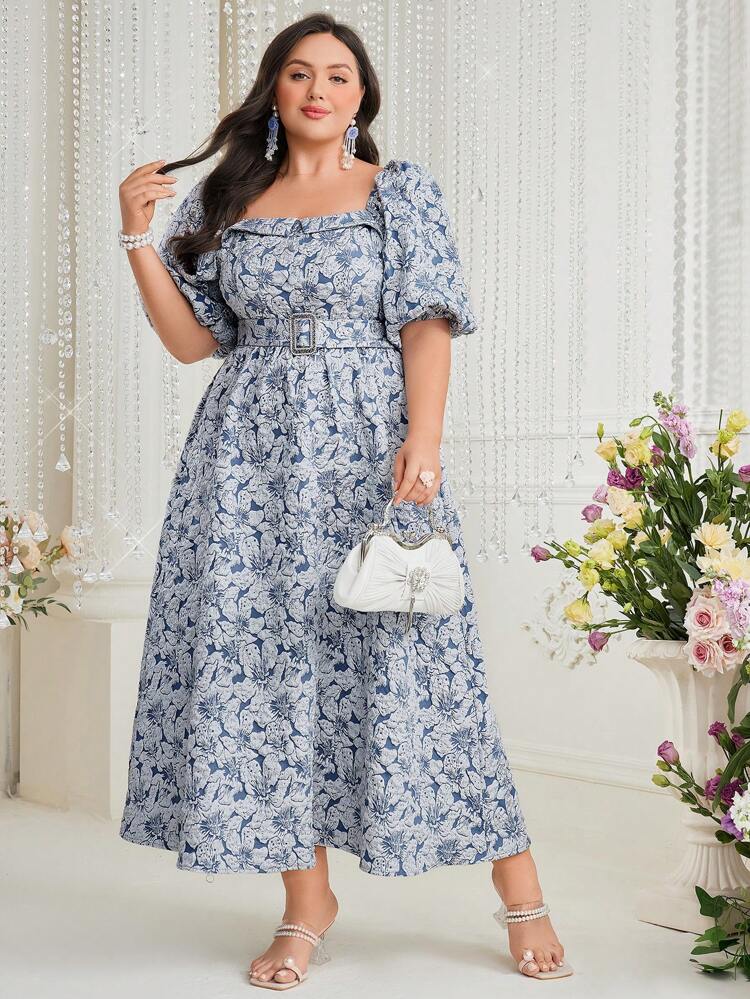 Plus Size Women's Summer Floral Print Dress Long Evening Dresses