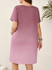 EMERY ROSE Plus Size Women's Ombre Alphabet & Heart Printed Dress - Hot Pink - View 2