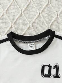 SHEIN Young Girls' Multiple Pieces Set Of Color-Blocked Short-Sleeved T-Shirt With Digital Print, Spring/Summer - Multicolor - View 4