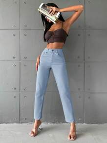 Women's Light Blue Washed Tapered Jeans - Light Wash - View 3