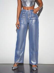 SHEIN BAE Women's Denim Pants With Pockets - Blue - View 5