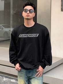 DAZY Men's Letter Printed Sweatshirt, Autumn And Winter - Black - View 4