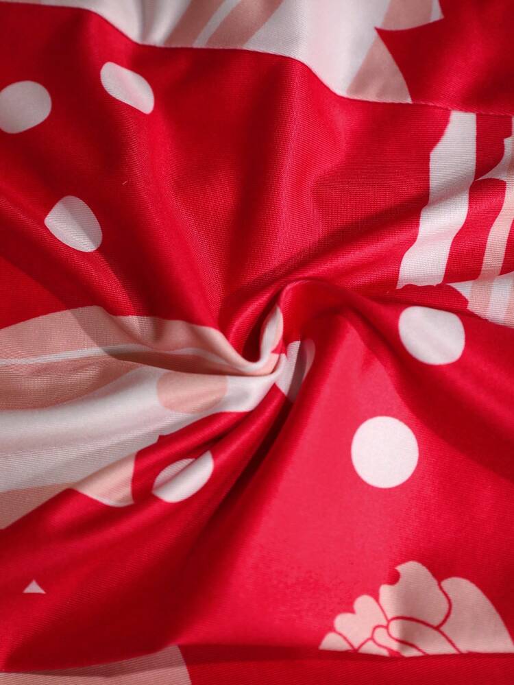 Plus Size Women's Polka Dot Print Halter Top And Pleated Flared Pants Set