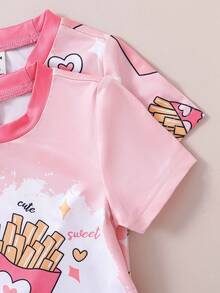 嬰兒女孩粉色薯條圖案修身睡衣,適合居家穿著 - 彩色 - 查看 8