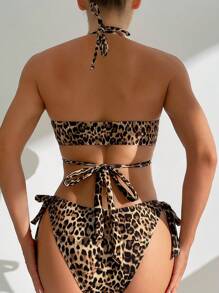 SHEIN Swim Summer Beach Random Leopard Print Bikini Set With Knot Detail And Side Tie Bottom - Multicolor - View 2