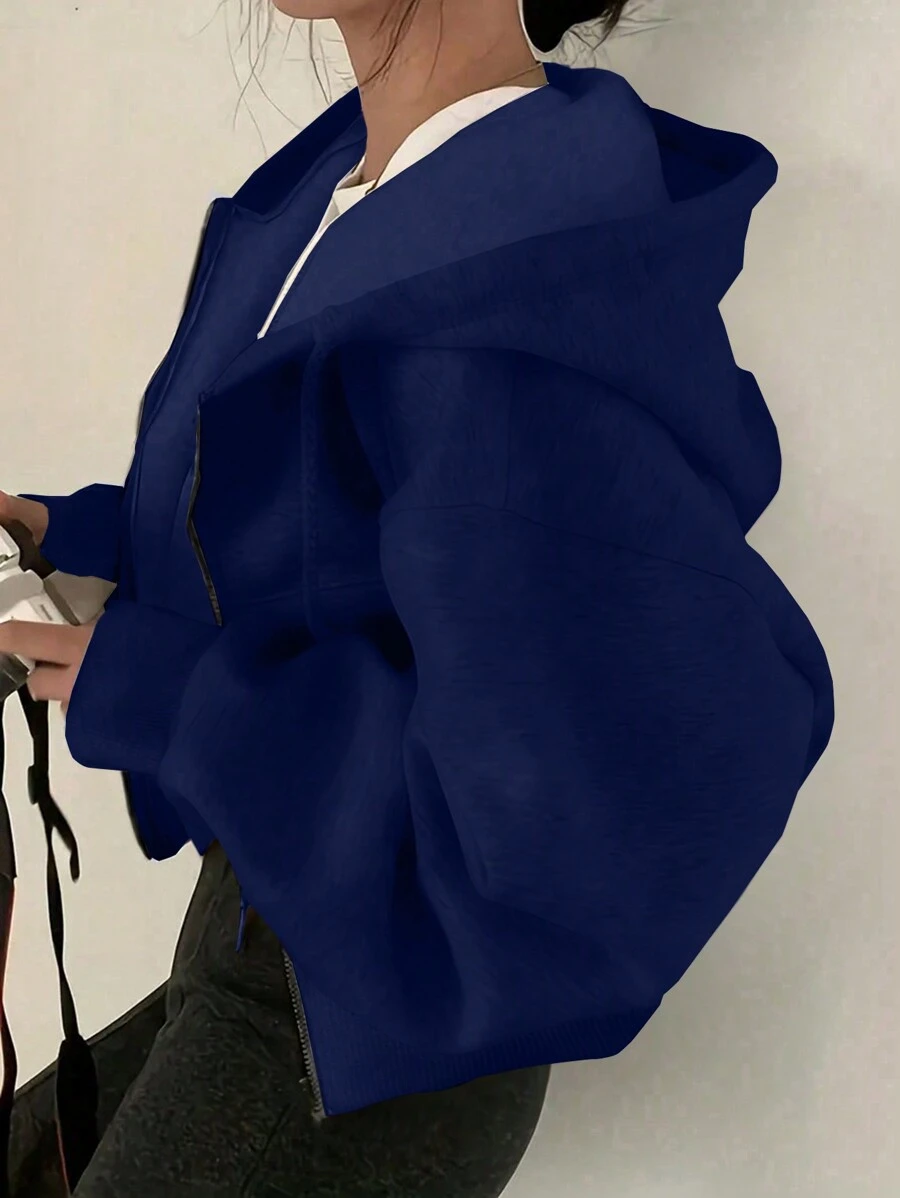 INAWLY 女士拉链前开襟抽绳连帽衫，长袖上衣，毕业季、返校季、毕业季、教师款，秋季返校季卫衣 - 藏蓝色 - 查看 1