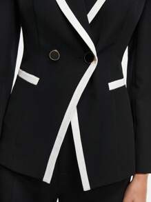 BizChic Women's Contrast Edge Double Breasted Suit - Black and White - View 10