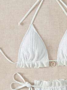 SHEIN Swim Summer Women's Ruffle Trim Decoration Self-Tie Side Bikini Swimwear Set - White - View 7