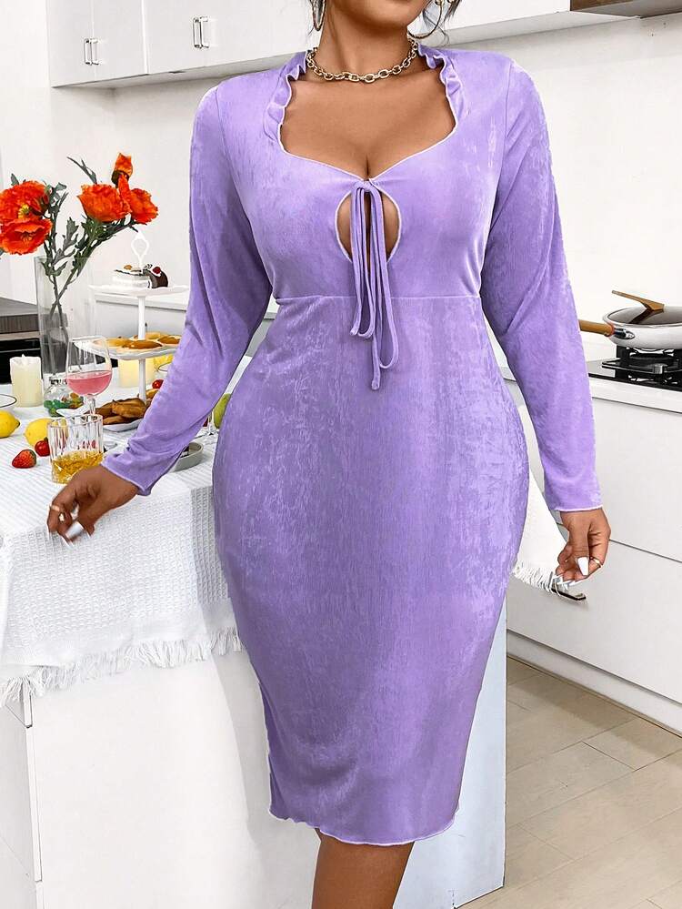 Plus Size Women's Frill Edged Front Tie Dress