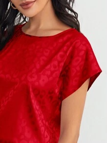 SHEIN Clasi Women's Leopard Jacquard Weaving Shirt - Red - View 5