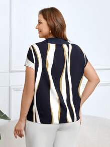 SHEIN Clasi Kích thước lớn Cổ chữ V Batwing Ngắn tay Thanh lịch Áo sơ mi - Nhiều màu - Xem 2