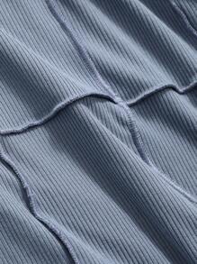 DAZY 女式长袖方领开叉紧身T恤，秋季服装 - 藍色 - 查看 7