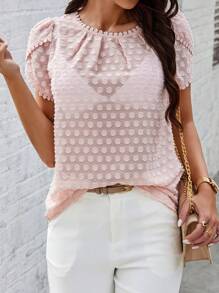 SHEIN LUNE Women's Lace Trimmed Cap Sleeve Blouse