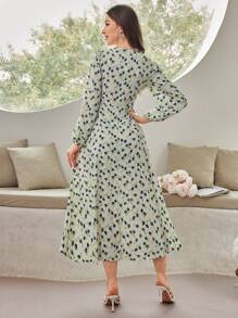 Modelyn 女士花卉印花灯笼袖连衣裙长款女装