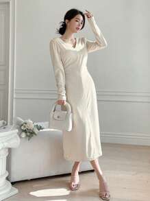 Dazy Designer Women's Puff Sleeve Long Dress,Fall Dress Long Sleeve Dress