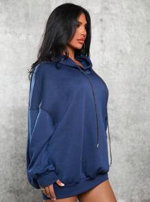 SHEIN SXY Women's Hoodie With Slogan Print - Navy Blue - View 6