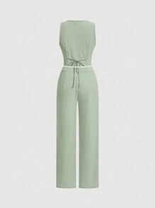 SHEIN MOD Women's Green Single-Breasted Vest And Pants Set - Green - View 2