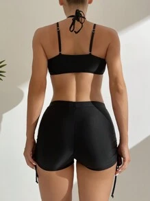 SHEIN Swim Women's Sexy Solid Color Bikini Set Music Festival Summer Beach
