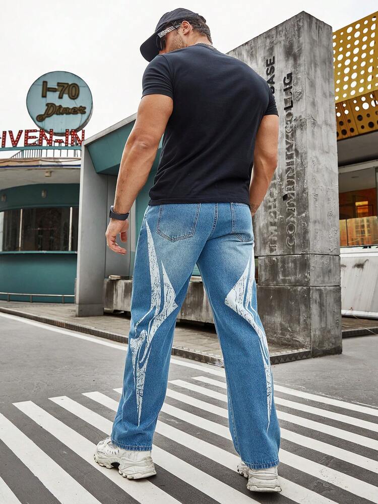 Men's Printed Denim Jeans With Pockets
