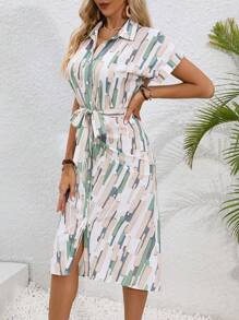 SHEIN Clasi Ladies' Random Print Shirt Dress - Multicolor - View 6