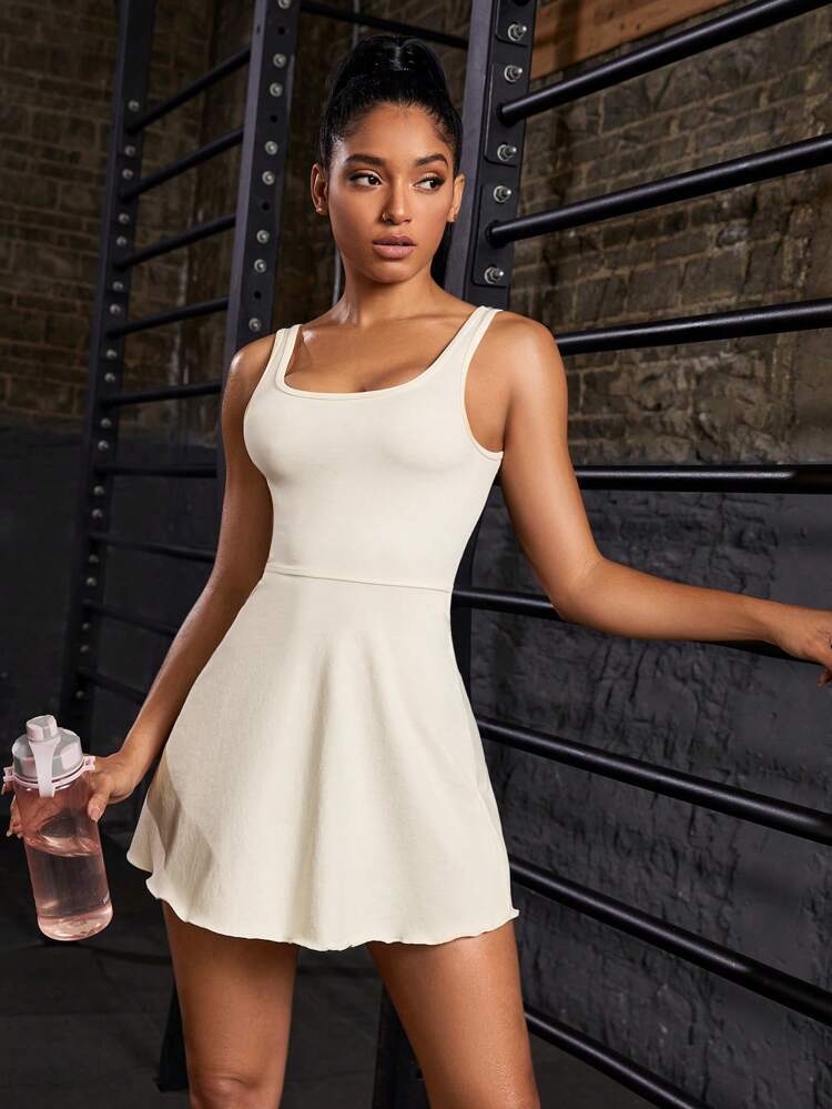 Women's Lettuce Hem Racerback Sports Tank Dress